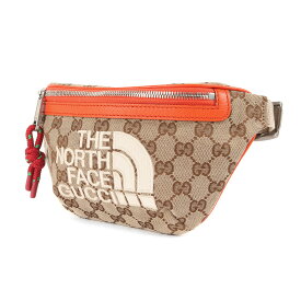 GUCCI グッチ バッグ 21AW THE NORTH FACE ノースフェイス GGキャンバス ベルトバッグ Belt Bag 650299 ウエストポーチ ボディバッグ ロゴ刺繍 ベージュ オレンジ カバン コラボ イタリア製【メンズ】【中古】【新品同様】【K4027】