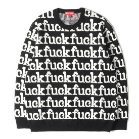 Supreme シュプリーム ニット サイズ:L 22SS Fuckロゴ 柄 クルーネック ニット セーター Fuck Sweater ブラック 黒 トップス 長袖 カジュアル【メンズ】【中古】【美品】【K4105】