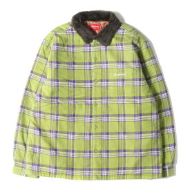 Supreme シュプリーム シャツ サイズ:XL 21AW 襟フェイクファー 裏地キルティング チェック フランネル 長袖 シャツ Faux Fur Collar Flannel Shirt ライトオリーブ パープル トップス カジュアルシャツ【メンズ】【中古】【K4075】