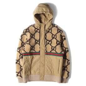 GUCCI グッチ ジャケット サイズ:S 23SS GGジャカード フリース ボア フード ジャケット 706419 XJETL アウター ブルゾン パーカー ベージュ イタリア製 ブランド【メンズ】【中古】【美品】【K3994】