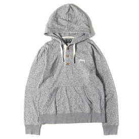 STUSSY ステューシー パーカー サイズ:M ストックロゴ ハーフボタン ライトウェイト パーカー グレー トップス フーディー スウェットシャツ【メンズ】【中古】【K4076】