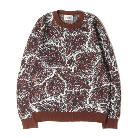 TENDERLOIN テンダーロイン ニット サイズ:S ウルフ ジャガード ウール ニット セーター T-SWEATER WOLF トップス プルオーバー 長袖 総柄 ブラウン マルチカラー 日本製 【メンズ】【中古】【K4107】