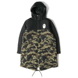 A BATHING APE ア ベイシング エイプ コート サイズ:WMNS XS 1stカモ 猿迷彩 裏地キルティング フィッシュテール モッズコート グリーンカモ ブラック アウター ジャケット ブルゾン【レディース】【中古】【美品】【K4051】