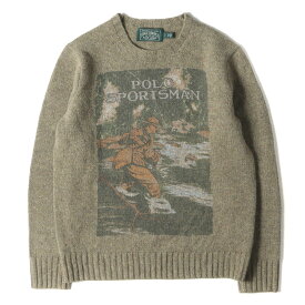 RALPH LAUREN ラルフローレン ニット サイズ:S POLO COUNTRY ポロカントリー フィッシャーマン プリント ウール ニット セーター カーキ トップス 長袖【メンズ】【中古】【美品】【K4064】