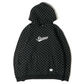 STUSSY ステューシー パーカー サイズ:L ポルカドット 柄 ブランドロゴ スウェット パーカー ブラック 黒 トップス フーディー スウェットシャツ【メンズ】【中古】【K4063】