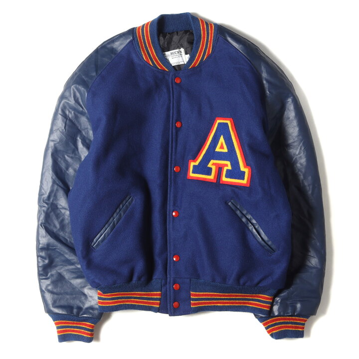 楽天市場】90s ワッペン付き 袖レザー メルトンウール スタジャン / 90  