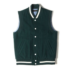 MR.GENTLEMAN ミスタージェントルマン ベスト サイズ:L 裏キルティング ウールモッサ スタジアム ジャンパー ベスト STADIUM JUMPER VEST MG13A-VE02 ノースリーブ スタジャン グリーン トップス 日本製【メンズ】【中古】【K4039】