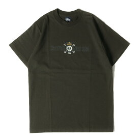 STUSSY ステューシー Tシャツ サイズ:M 90s OLD STUSSY 紺タグ スカルボーン クルーネック 半袖 Tシャツ USA製 カーキ 90年代 アーカイブ トップス カットソー【メンズ】【中古】【K4043】