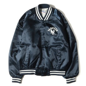 80s CHALK LINE チョークライン New York Yankees ニューヨーク・ヤンキース サテン スタジャン USA製 ネイビー 紺 サイズ:XL U.S.VINTAGE ヴィンテージ 古着 80年代 アウター ジャケット ブルゾン【メンズ】【中古】【K4043】