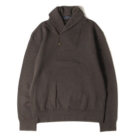 POLO Ralph Lauren ポロ ラルフローレン スウェット サイズ:M シープスキンレザー エルボーパッチ ショールカラー スウェットシャツ ブラウン トップス トレーナー【メンズ】【中古】【K4064】