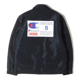 Supreme シュプリーム ジャケット サイズ:S 18AW Champion チャンピオン ビッグラベル 裏ボア コーチジャケット Label Coaches Jacket ブラック 黒 アウター ブルゾン コラボ【メンズ】【中古】【K4101】