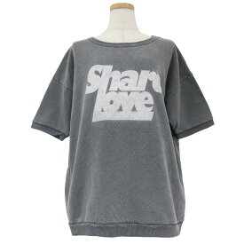 Mixta ミクスタ Plage プラージュ 別注 スウェット サイズ:M Tシャツ プルオーバー クルーネック 半袖 オーバーサイズ ロゴ プリント SHARELOVE コットン グレー トップス コラボ【レディース】【中古】【K4040】