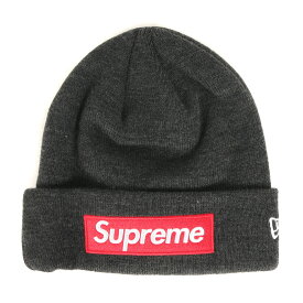 Supreme シュプリーム ビーニー 21AW NEW ERA Box Logo Beanie ニューエラ ボックスロゴ アクリルニット ビーニー チャコール 帽子 ニットキャップ コラボ【メンズ】【中古】【新品同様】【K4858】