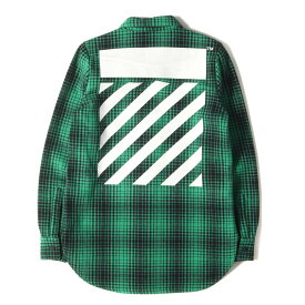 OFF-WHITE オフホワイト シャツ サイズ:XXS 16AW アロープリント ヘビー ウール チェック 長袖シャツ WOOL TARTAN SHIRT グリーン ブラック トップス カジュアルシャツ【メンズ】【中古】【美品】【K4106】