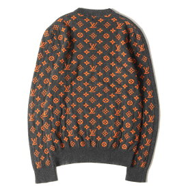 LOUIS VUITTON ルイヴィトン ニット サイズ:N 19AW ハーフアンドハーフ モノグラム カシミヤ クルーネック ニットセーター HALF AND HALF MONOGRAM HGN41WIXW トップス プルオーバー グレー オレンジ イタリア製【メンズ】【中古】【美品】【K4016】