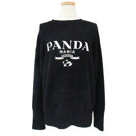 HYSTERIC GLAMOUR ヒステリックグラマー ニット プルオーバー トップス ブラック 黒 FREE 長袖 クルーネック 刺繍 ロゴ パンダ PANDA MANIA ウール カシミヤブレンド おしゃれ シンプル きれいめ 大人女子 ブランド 上品 ベーシック【レディース】【中古】【K4068】