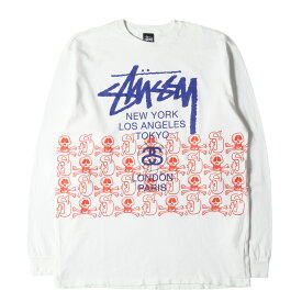 STUSSY ステューシー Tシャツ サイズ:XL ワールドツアー スカルボーン ロングスリーブTシャツ ホワイト 白 トップス カットソー 長袖 クルーネック【メンズ】【中古】【K4105】