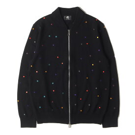 Paul Smith ポールスミス ニット サイズ:M ポルカドット 刺繍 ダブルジップ ハイゲージ ニット DOT EMBROIDERED ZIP UP SWEATER トップス ジップアップ セーター カーディガン PS ブラック 黒 【メンズ】【中古】【K4070】