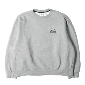 STUSSY ステューシー スウェット サイズ:XL 22SS NIKE ナイキ コラボロゴ刺繍 クルーネック ヘビー スウェットシャツ Crew Sweat ヘザーグレー トップス トレーナー コラボ【メンズ】【中古】【K4062】