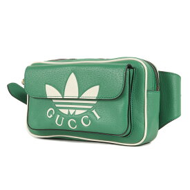 GUCCI グッチ adidas アディダス トレフォイルロゴ ボディバック TREFOIL LOGO BODY BAG 722141 クロス ショルダー ウエスト グリーン イタリア製 ブランド コラボ カバン【メンズ】【中古】【美品】【K4098】