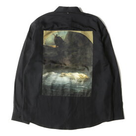 OAMC オーエーエムシー シャツ サイズ:L 22AW LOUVRE 絵画 パッチ アセテート シャツ MARTYR SHIRT 22A28OAY10 THE YOUNG MARTYR 若い殉教者 ルーヴル美術館 ブラック 黒 トップス カジュアルシャツ 長袖【メンズ】【中古】【新品同様】【K4092】