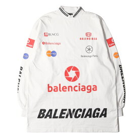 BALENCIAGA バレンシアガ Tシャツ サイズ:2 23SS 現行モデル ヴィンテージ ジャージー TOP LEAGUE オーバー サイズ ロングスリーブTシャツ トップス 長袖 カットソー モックネック ビッグシルエット ホワイト 白 【メンズ】【中古】【K4094】