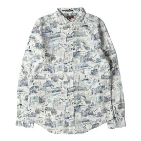 Paul Smith ポールスミス シャツ サイズ:L レイルウェイオブザワールド プリント 長袖シャツ RAILWAYS OF THE WORLD PRINT SHIRT 264391 178 総柄 COLLECTION オフホワイト マルチカラー 日本製 トップス カジュアルシャツ【メンズ】【中古】【K4038】