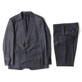 Paul Smith ポールスミス サイズ:XL DORMEUIL チェックオンチェック ウール 2B テーラードジャケット & テーパード スラックス パンツ / セットアップ スーツ SOHO FIT ネイビー ワインレッド 日本製【メンズ】【中古】【美品】【K4104】