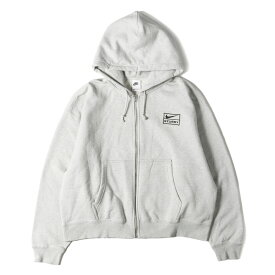 STUSSY ステューシー パーカー サイズ:L 22SS NIKE コラボロゴ刺繍 フルジップ ヘビー スウェットパーカー Full Zip Hoodie グレー トップス フーディー 【メンズ】【中古】【美品】【K4097】