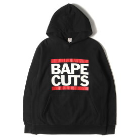 A BATHING APE ア ベイシング エイプ パーカー サイズ:L 00s BAPE CUTS リバースウィーブ スウェットパーカー ブラック 黒 トップス フーディー フーデッド スウェットシャツ【メンズ】【中古】【K4061】