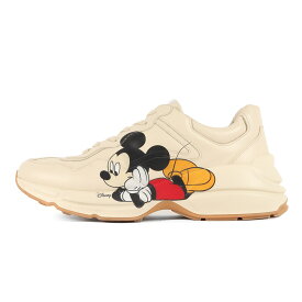 GUCCI グッチ サイズ:9 1/2 Disney Mickey Mouse ローカット レザー スニーカー 601370 RYTHON ライトン ダッド クリーム イタリア製 ローカット シューズ 靴 コラボ【メンズ】【中古】【K4106】