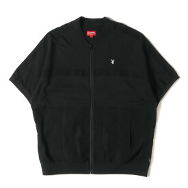 Supreme シュプリーム サイズ:L 19SS PLAYBOY プレイボーイ シアサッカー 切替し フルジップ トップ Leisure Zip Up Top ブラック 黒 トップス カットソー 半袖【メンズ】【中古】【K4062】