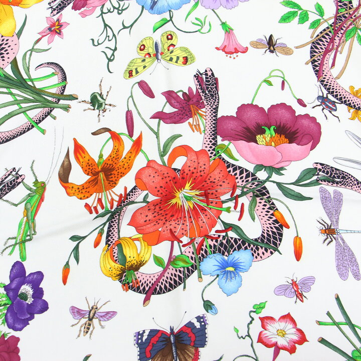 楽天市場】GUCCI グッチ スカーフ ブラック系 シルク フラワー  