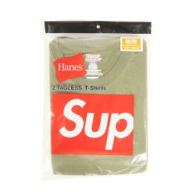 Supreme シュプリーム Tシャツ サイズ:M 22SS Hanes Tagless Tees ヘインズ スモールボックスロゴ クルーネック 半袖Tシャツ 2枚パック オリーブ トップス カットソー コラボ【メンズ】【K4106】