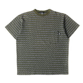 STUSSY ステューシー Tシャツ サイズ:M 80s OLD STUSSY 黒タグ ジャガード ボーダー ポケット クルーネック 半袖Tシャツ USA製 80年代 カーキ トップス カットソー 【メンズ】【中古】【K4063】