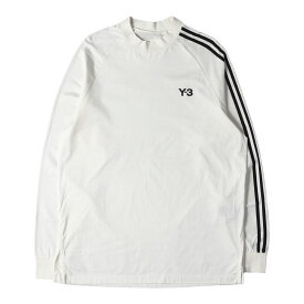 Y-3 ワイスリー Tシャツ サイズ:S 23SS モックネック スリーストライプ ロングスリーブTシャツ トップス 長袖 ロンT カットソー ワンポイント ロゴ ホワイト 白【メンズ】【中古】【美品】【K4065】