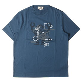HERMES エルメス Tシャツ サイズ:XL 21SS ロボット グラフィック クルーネック 半袖Tシャツ ネイビー 紺 イタリア製 トップス カットソー【メンズ】【K4107】