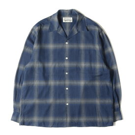 WACKO MARIA ワコマリア シャツ サイズ:XL 23SS オンブレチェック オープンカラー レーヨン 長袖シャツ OMBRAY CHECK OPEN COLLAR SHIRT L/S ネイビー グレー トップス カジュアルシャツ【メンズ】【中古】【美品】【K4105】