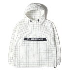 Supreme シュプリーム ジャケット サイズ:S 19AW ウインドウペンチェック ロゴ ヘビーナイロン アノラック パーカー Heavy Nylon Anorak ブルゾン ハーフジップ プルオーバー フーディー ホワイト 白 アウター【メンズ】【中古】【K4069】