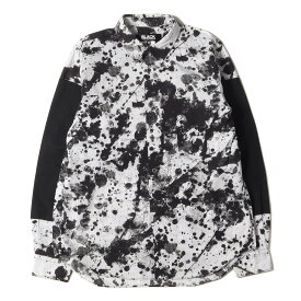 BLACK COMME des GARCONS ブラック コムデギャルソン シャツ サイズ:M 18AW スリーブ パッチワーク 切替 ドリッピング ドレスシャツ 長袖 モノトーン ホワイト ブラック 日本製 トップス カジュアルシャツ【メンズ】【中古】【K4071】