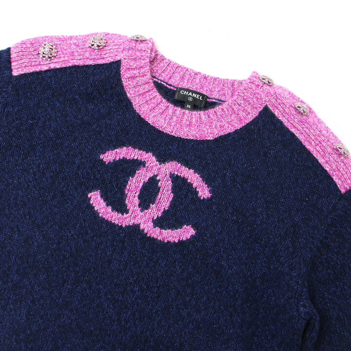 楽天市場】CHANEL シャネル ニット カシミヤ ネイビー ピンク 36(S 