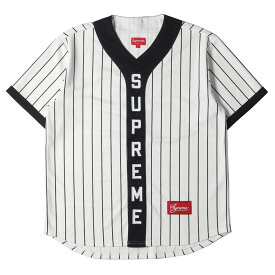 Supreme シュプリーム シャツ サイズ:S 18AW バーチカルロゴ ベースボールシャツ Vertical Logo Baseball Jersey ホワイト ブラック 白黒 トップス カジュアルシャツ 半袖 ジャージ【メンズ】【中古】【美品】【K4103】