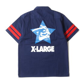 X-LARGE エクストララージ シャツ サイズ:M スター ゴリラロゴ 半袖 ワークシャツ ネイビー 紺 トップス カジュアルシャツ【メンズ】【中古】【K4094】