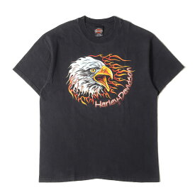 HARLEY-DAVIDSON ハーレーダビッドソン Tシャツ サイズ:L 90s R.K.STRATMAN イーグル グラフィック クルーネック 半袖Tシャツ USA製 / Hanesボディ ブラック 黒 90年代 ヴィンテージ 古着 トップス カットソー【メンズ】【中古】【K4097】