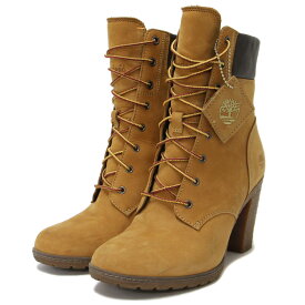 Timberland ティンバーランド ブーツ GLANCY 6インチ ウィート 26.0cm ヌバックレザー アンクル イエローブーツ レースアップ ヒール シューズ 靴【レディース】【中古】【K4110】