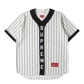 Supreme シュプリーム シャツ サイズ:M / 18AW バーチカルロゴ ベースボールシャツ Vertical Logo Baseball Jersey ホワイト ブラック / トップス カジュアルシャツ 半袖【メンズ】【中古】【K4109】