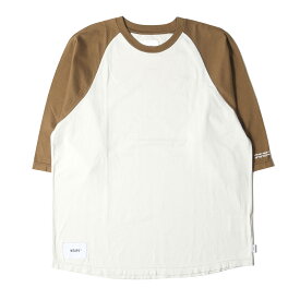 WTAPS ダブルタップス Tシャツ サイズ:S 22SS GPSロゴ 7分袖 ラグラン クルーネックTシャツ IAN RAGLAN ブラウン ホワイト トップス カットソー【メンズ】【中古】【K4103】