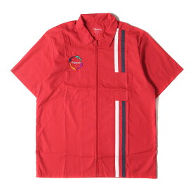 Supreme シュプリーム シャツ サイズ:M 19SS ラインデザイン フルジップ ワーク 半袖シャツ Zip Up S/S Work Shirt レッド トップス カジュアルシャツ【メンズ】【K4105】