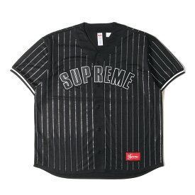 Supreme シュプリーム シャツ サイズ:XL 22SS ラインストーンロゴ ストライプ ジャージ ベースボールシャツ Rhinestone Stripe Baseball Jersey ブラック 黒 トップス カジュアルシャツ 半袖【メンズ】【中古】【新品同様】【K4105】