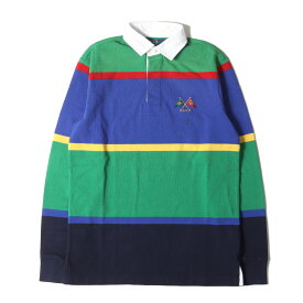 POLO Ralph Lauren ポロ ラルフローレン サイズ:XS フラッグ刺繍 ボーダー ラガーシャツ CLASSIC FIT ブルー グリーン トップス ポロシャツ 長袖【メンズ】【K4111】